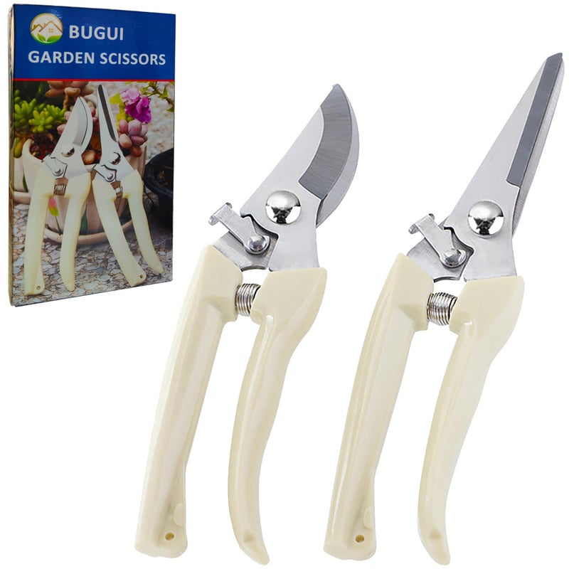 BUGUI Garden Shears Set of 2, Includes 1 Bypass Pruning Shears and 1 Straight Blade Garden Scissors, Sharp, Lightweight - Image 1